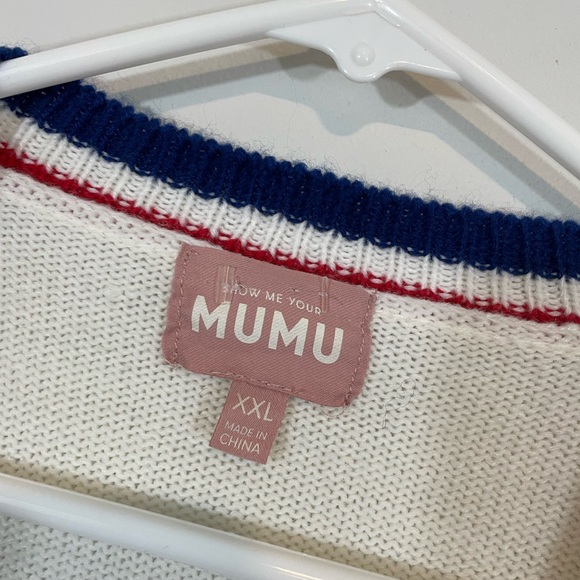 SHOW ME YOUR MUMU Lambert Cardigan womens 2XL Varsity USA Stripe Red White Blue - Picture 5 of 11